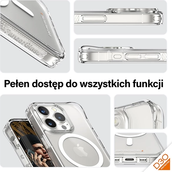 Mbështjellës PanzerGlass HardCase me MagSafe, D3O, për iPhone 15 Pro, Transparent