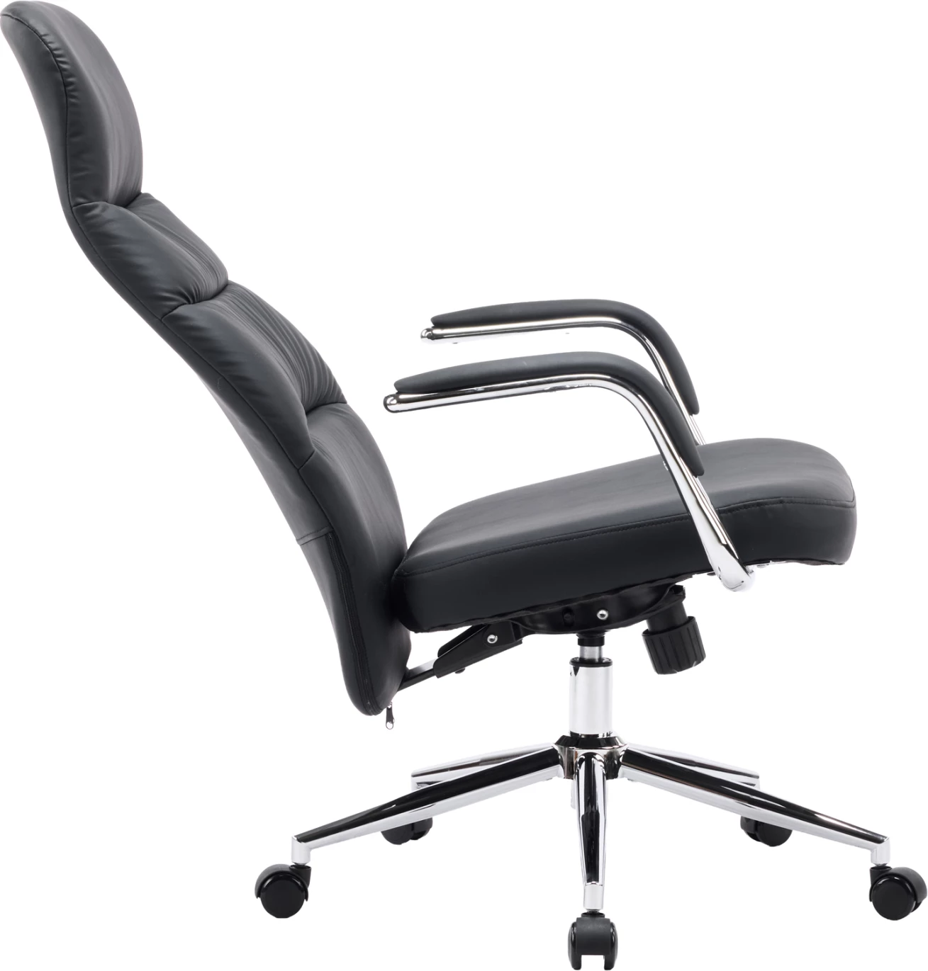 Karrige zyre TEETER, lëkurë PU e zezë, bazë kromi, 67x66x121cm