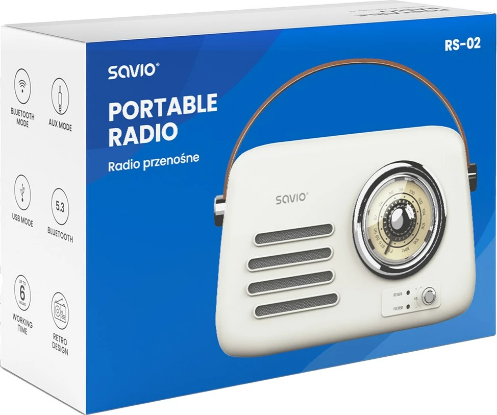 Radio portabile SAVIO RS-02, Bluetooth 5.3, alarm, e bardhë