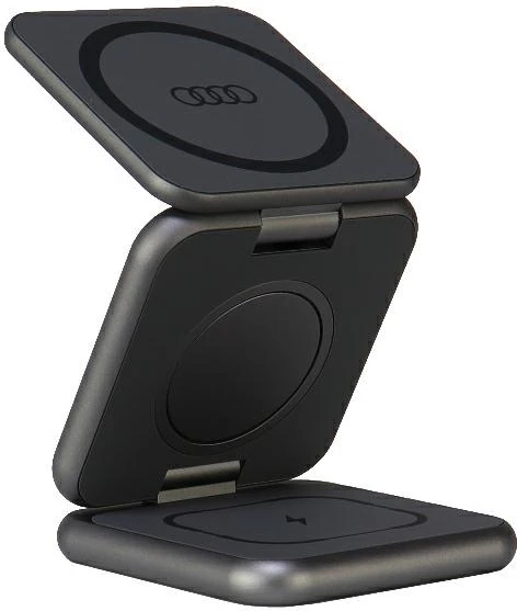Karikues magnetik 3-në-1 Audi, palosshëm, USB-C, 15W, metalik, gri