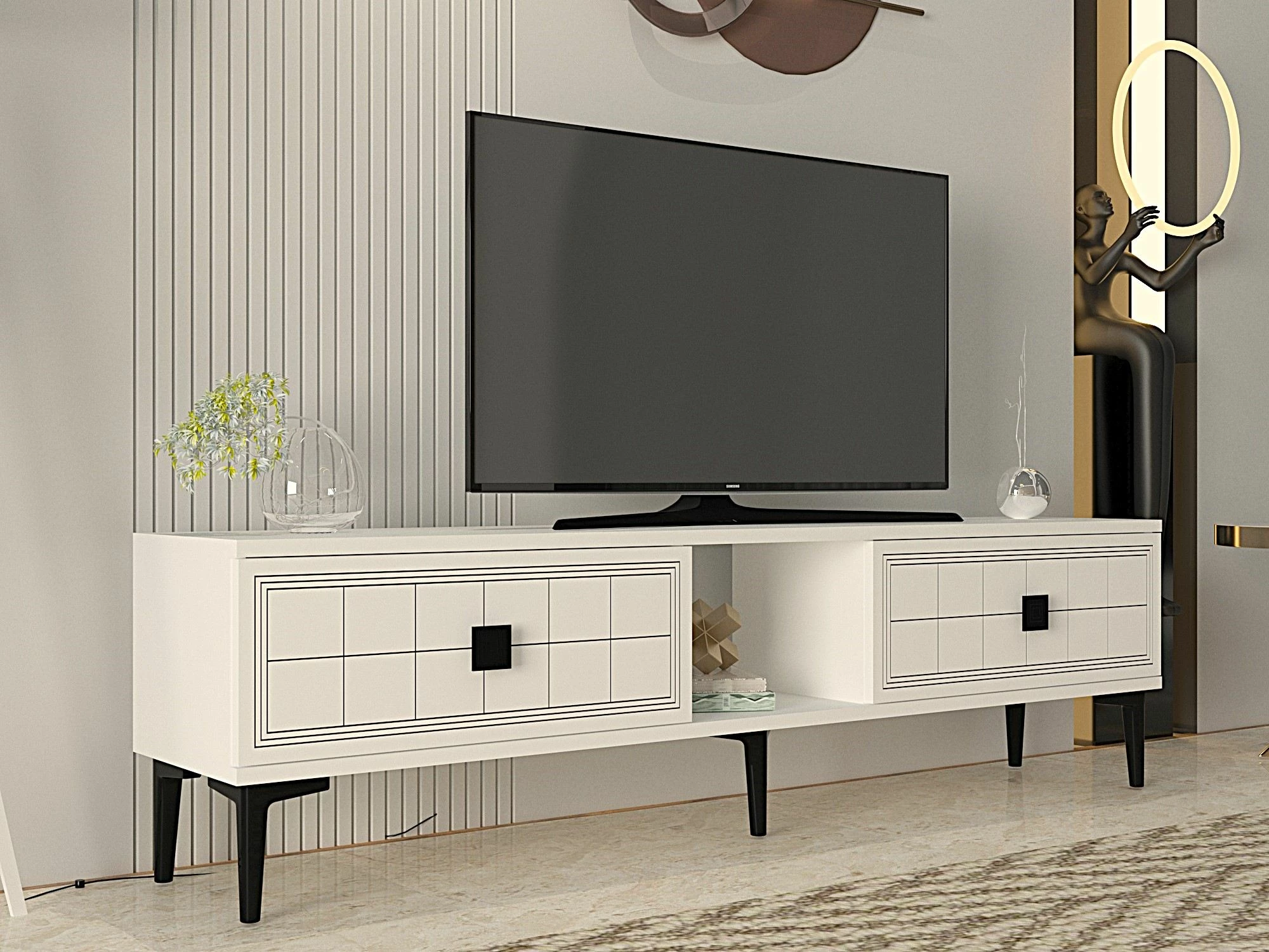 Komodë TV Skye Decor, Yuka 150, e bardhë