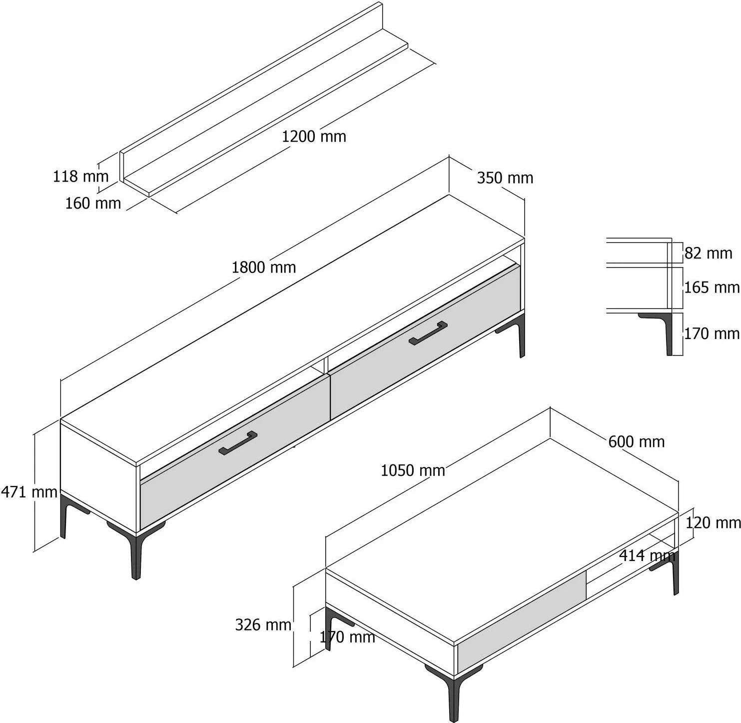 Set mobiljesh për dhomë dite Skye Decor, Istanbul, ngjyrë arre dhe e bardhë