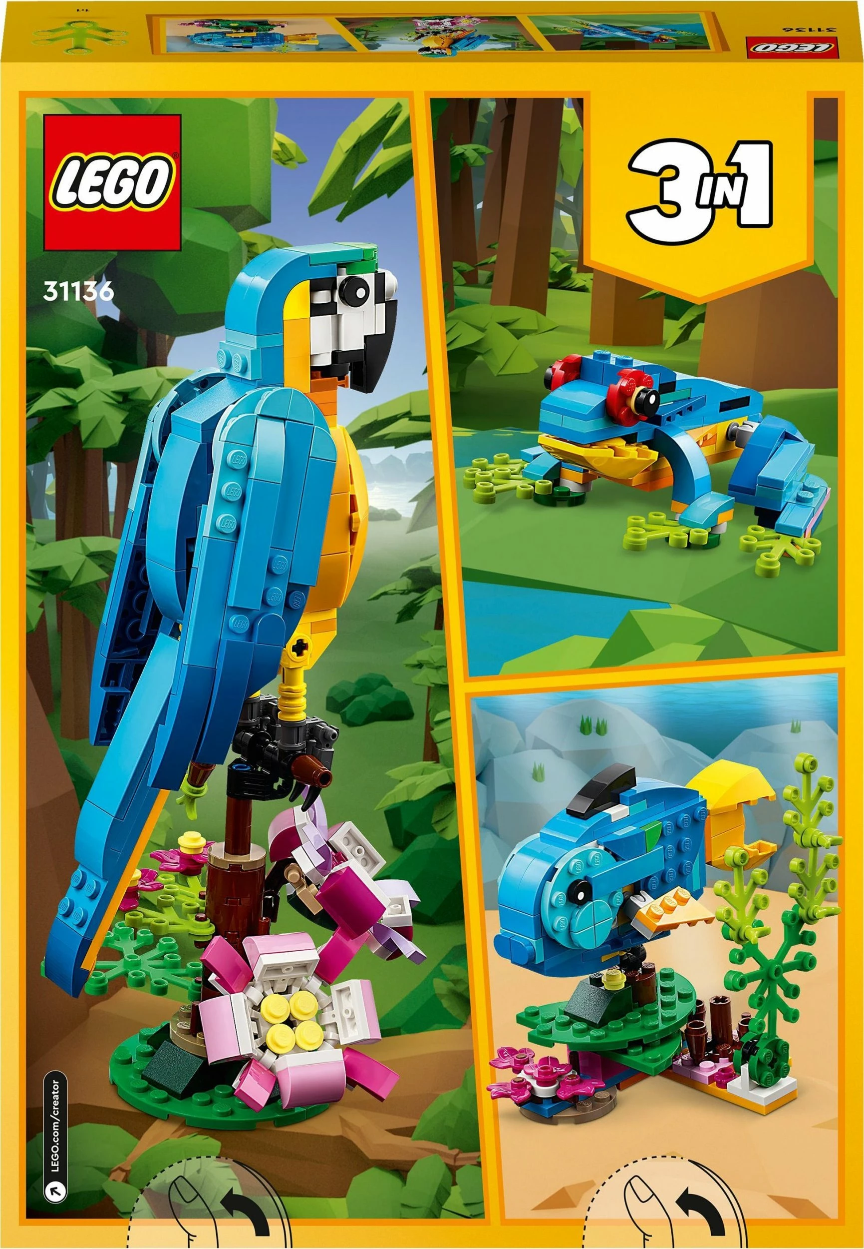 Set ndërtimi LEGO Creator 3-in-1 Exotic Parrot 31136, 253 pjesë, 7+
