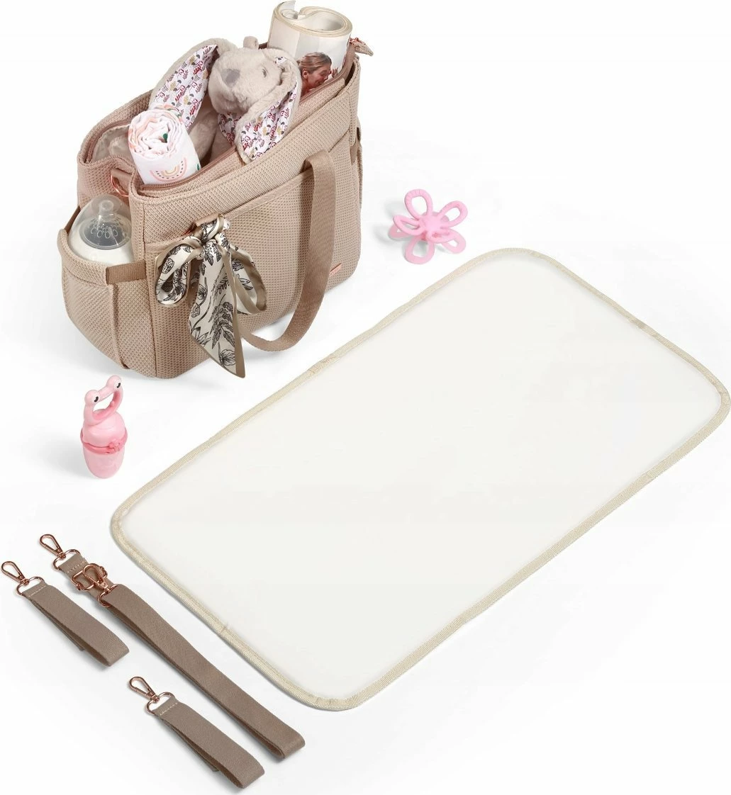 Çantë mami për karrocë BabyOno Carmen 1571/02, 9 xhepa, dyshek ndërrimi, beige