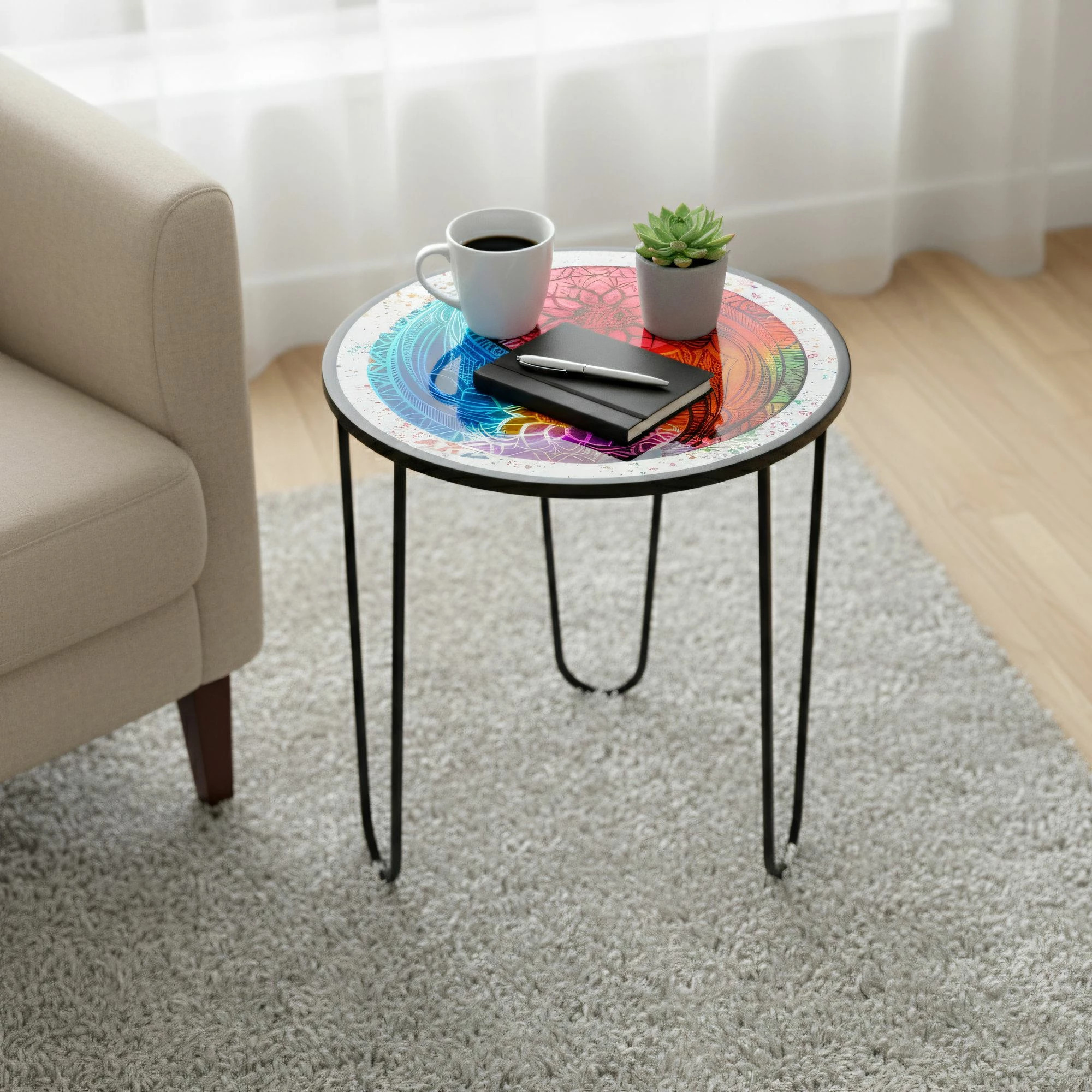 Tavolinë kafeje Skye Decor, model abstrakt mandala, Shb-033-D