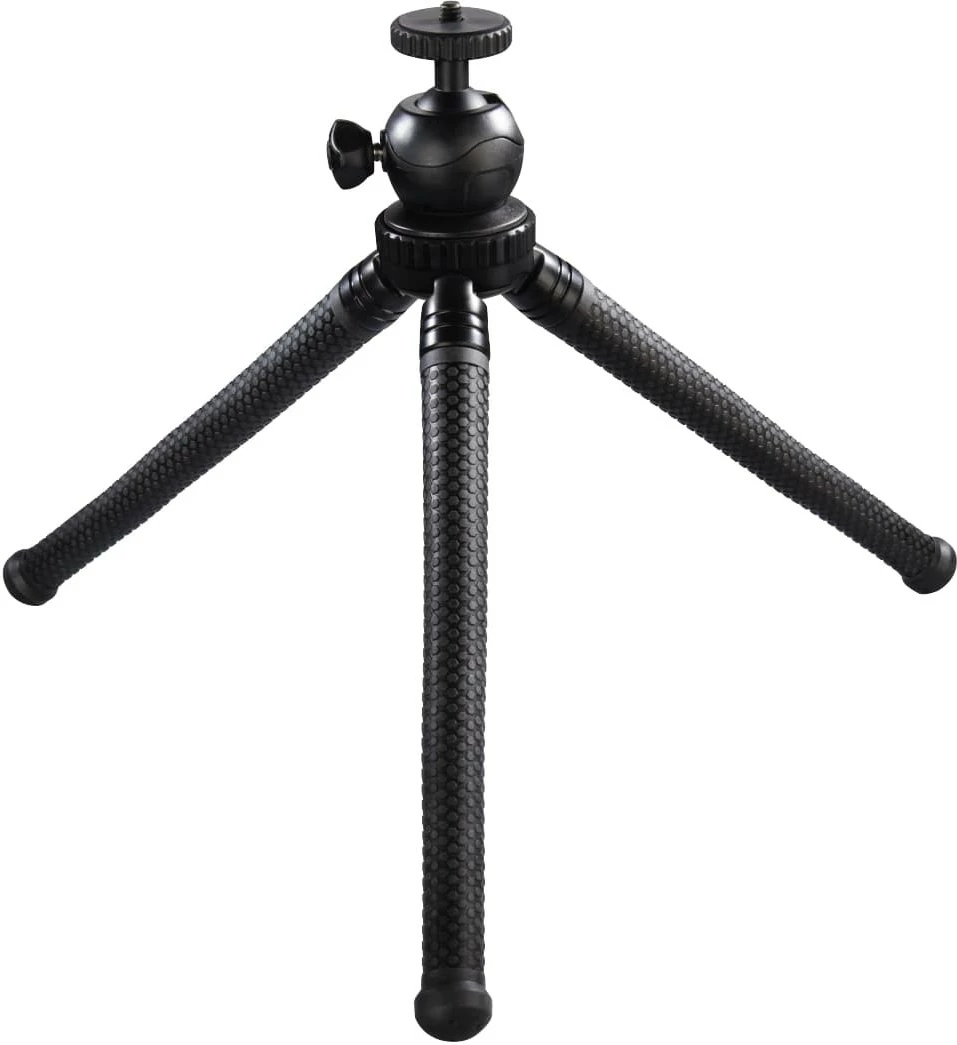 Tripod mini 3-në-1 Hama FlexPro 27 cm, MPN 4605, kokë sferike, montim 1/4", për celular dhe GoPro, e zezë