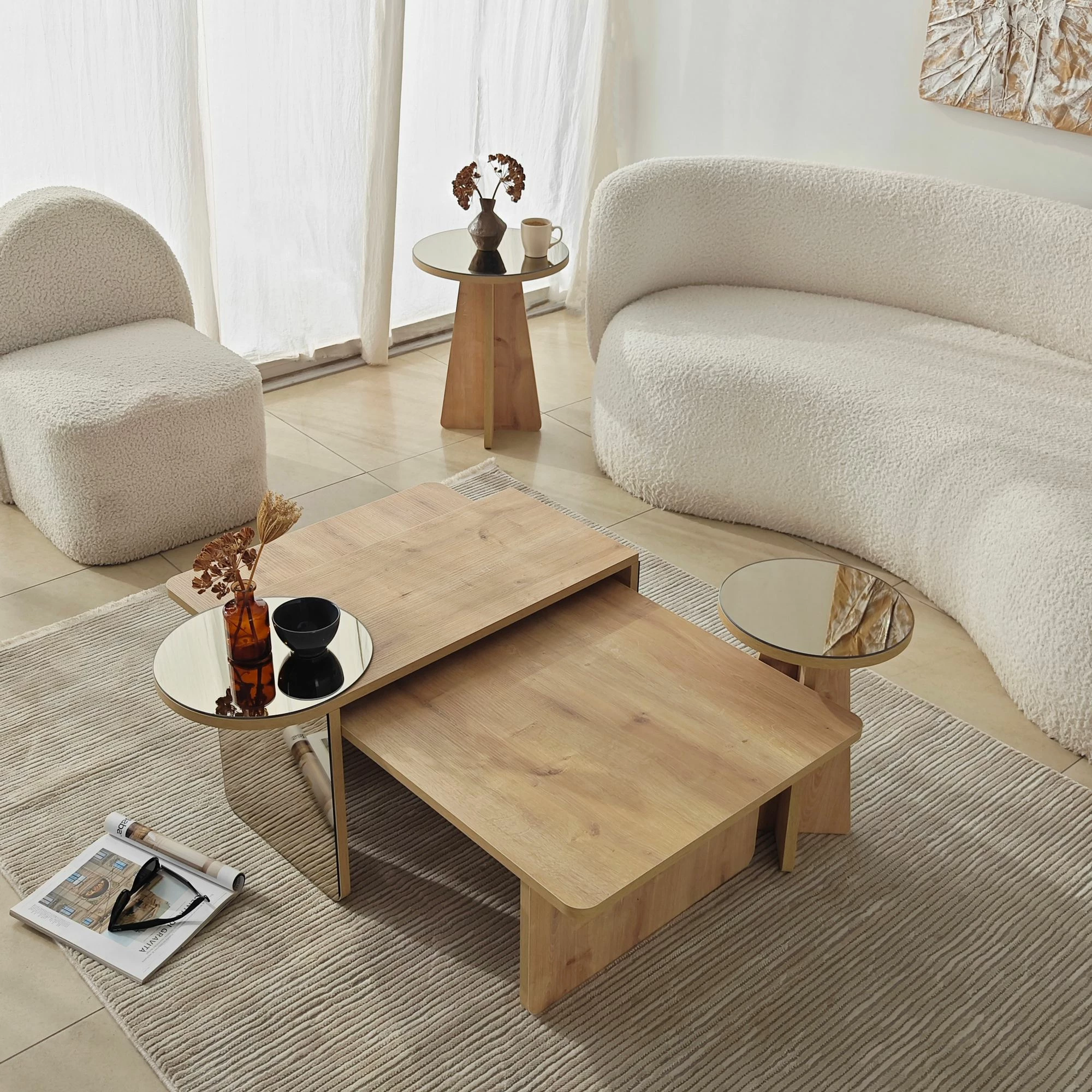 Set tavolinash kafeje Skye Decor, Luna 4, bronzie, lisi sapphire