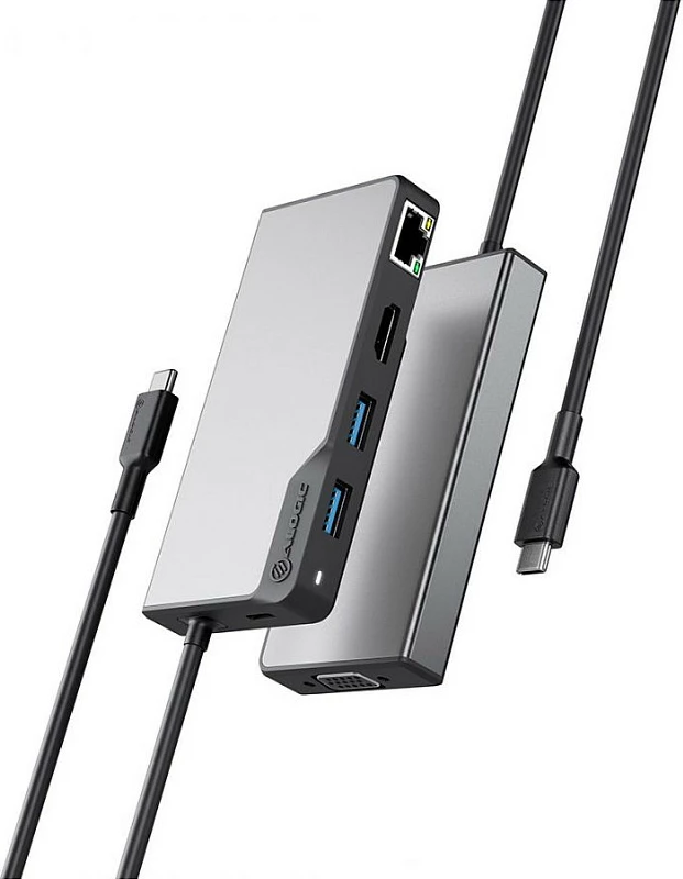 USB-C hub ALOGIC 6-në-1 me HDMI, VGA, RJ-45, 2x USB-A, USB-C PD 100W, zi/hiri