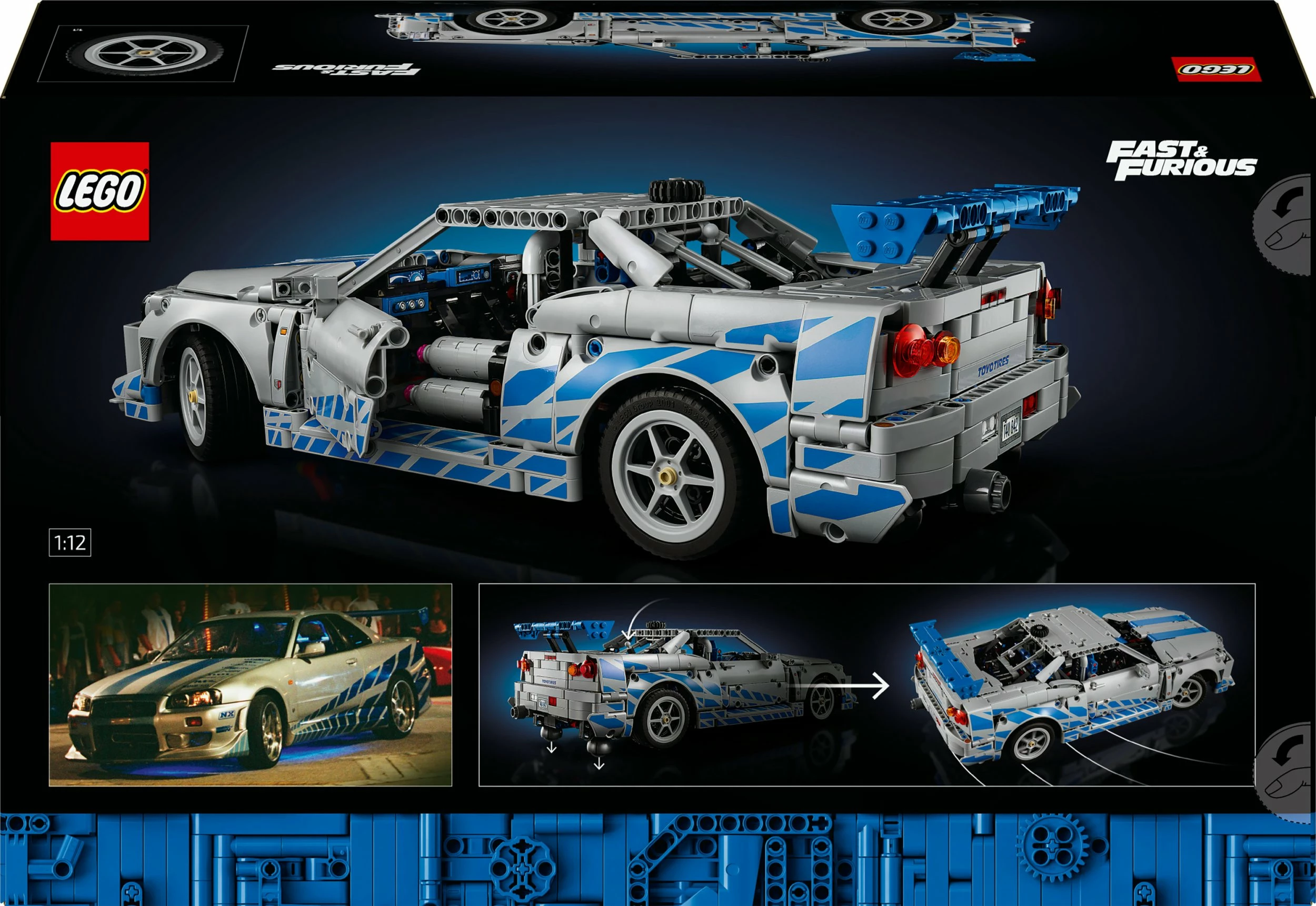 Set LEGO Technic Nissan Skyline GT-R (R34) 42210, 1410 copë, 18+, gri/kaltër