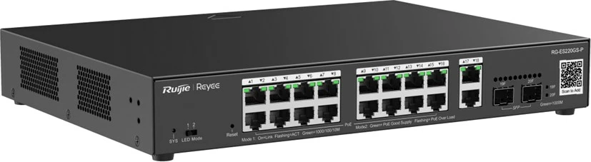 Switch Ruijie RG-ES220GS-P, 16 porte Gigabit, 2 SFP, PoE, i zi