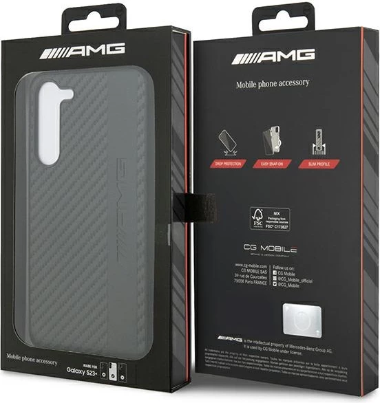 Mbështjellës Mercedes AMG Carbon Stripe & Embossed për Samsung Galaxy S23+, i zi