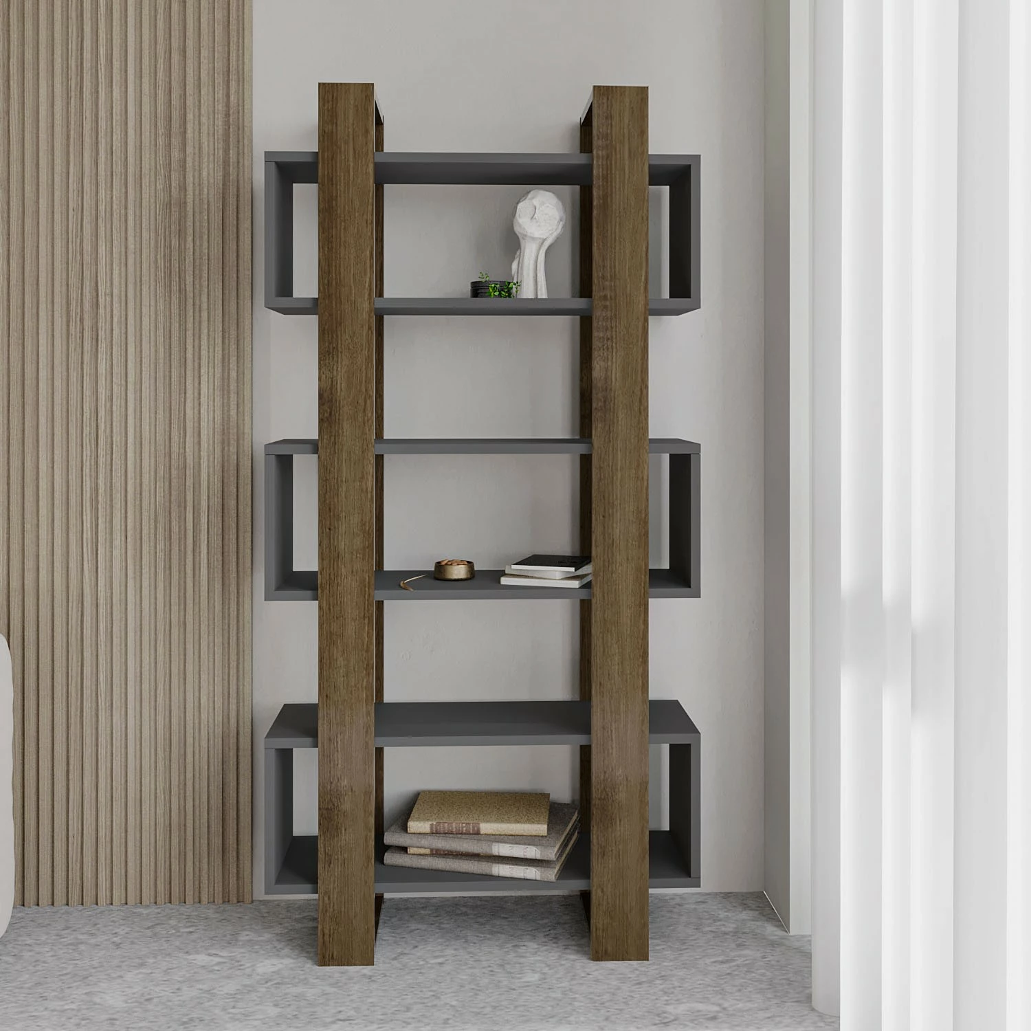 Raft librash Hanah Home, Milano, ngjyrë arre dhe antracit