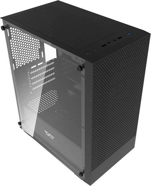 Kasë Darkflash M305 Micro-ATX Mini Tower, panel xham i kalitur, 2x SSD + 2x HDD, deri 7x 120 mm ventilatorë, USB 3.0, e zezë