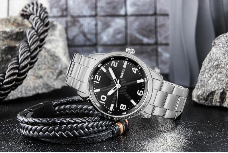Orë dore meshkuj Guess Monte GW0804G2, argjendtë, set me kuti