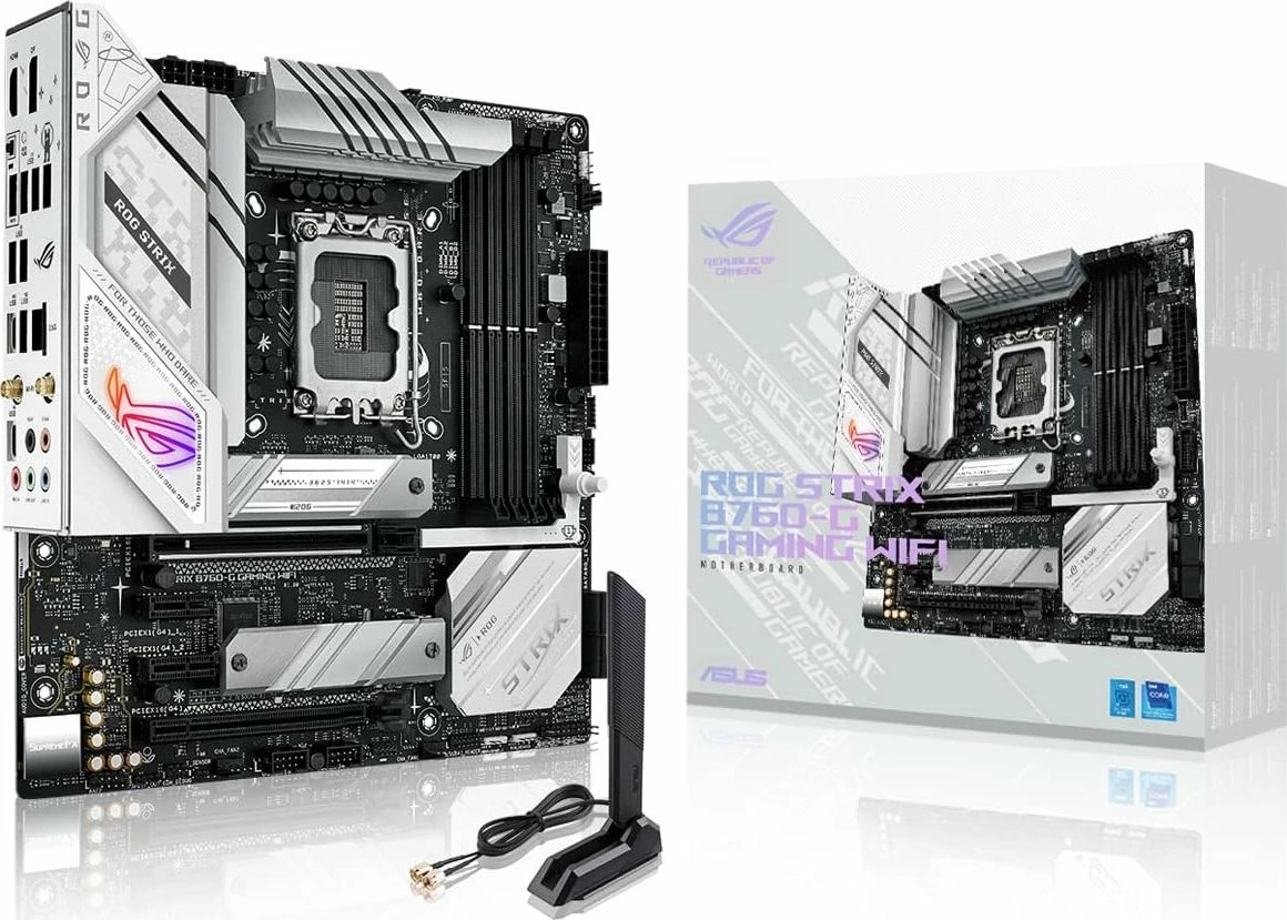 Pllakë amë Asus ROG STRIX B760-G GAMING WIFI, mATX, DDR5, Wi‑Fi 6, Bluetooth, bardhë/zi