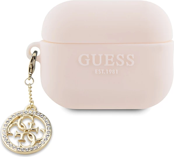 Mbështjellës Guess për AirPods Pro 2, 3D Rubber 4G Diamond Charm, Rozë
