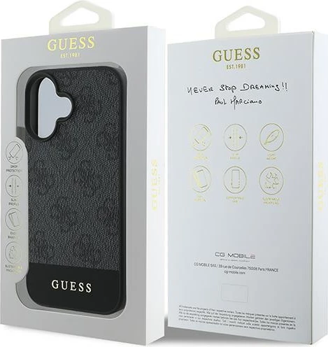 Mbështjellës Guess 4G Bottom Stripe për iPhone 16, Gri