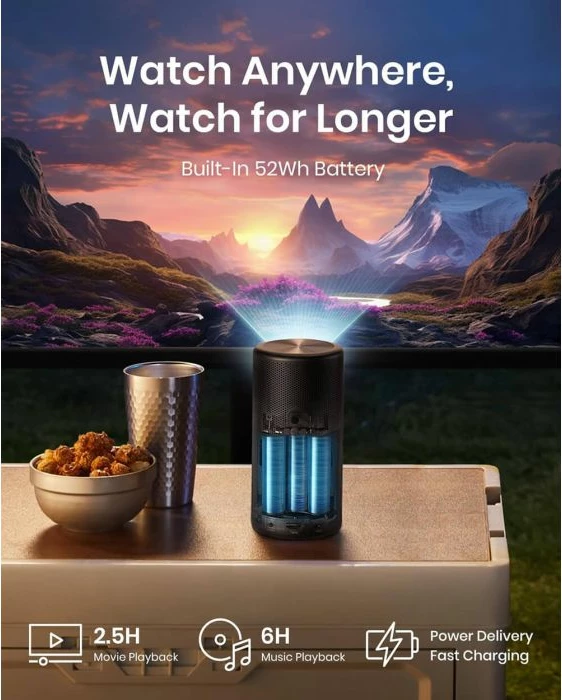 Projektor portativ NEBULA Capsule 3 Laser 1080p, 300 ANSI, Android TV 11, bateri 52Wh, altoparlant 8W, i zi