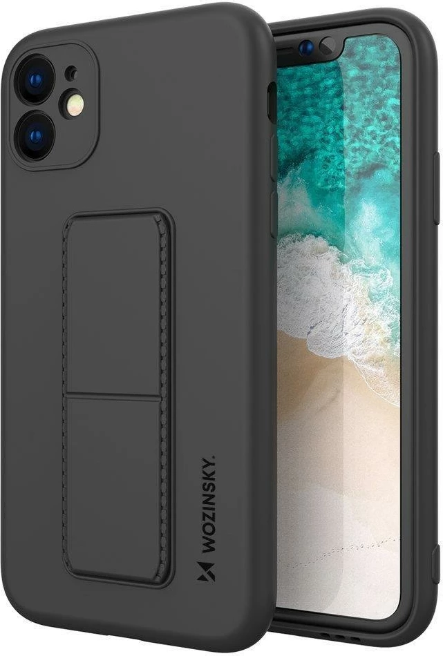 Mbështjellës Wozinsky Kickstand Case për iPhone 11 Pro Max, silikon, me mbajtëse, zi