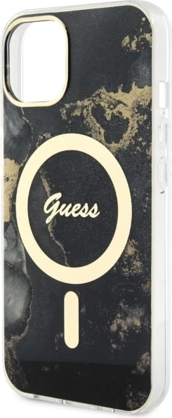 Mbështjellës Guess Golden Marble për iPhone 14 Plus 6.7", MagSafe, zi