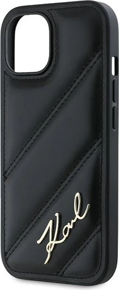 Mbështjellës Karl Lagerfeld Diagonal Quilted Script për iPhone 15 Plus / 14 Plus, e zezë