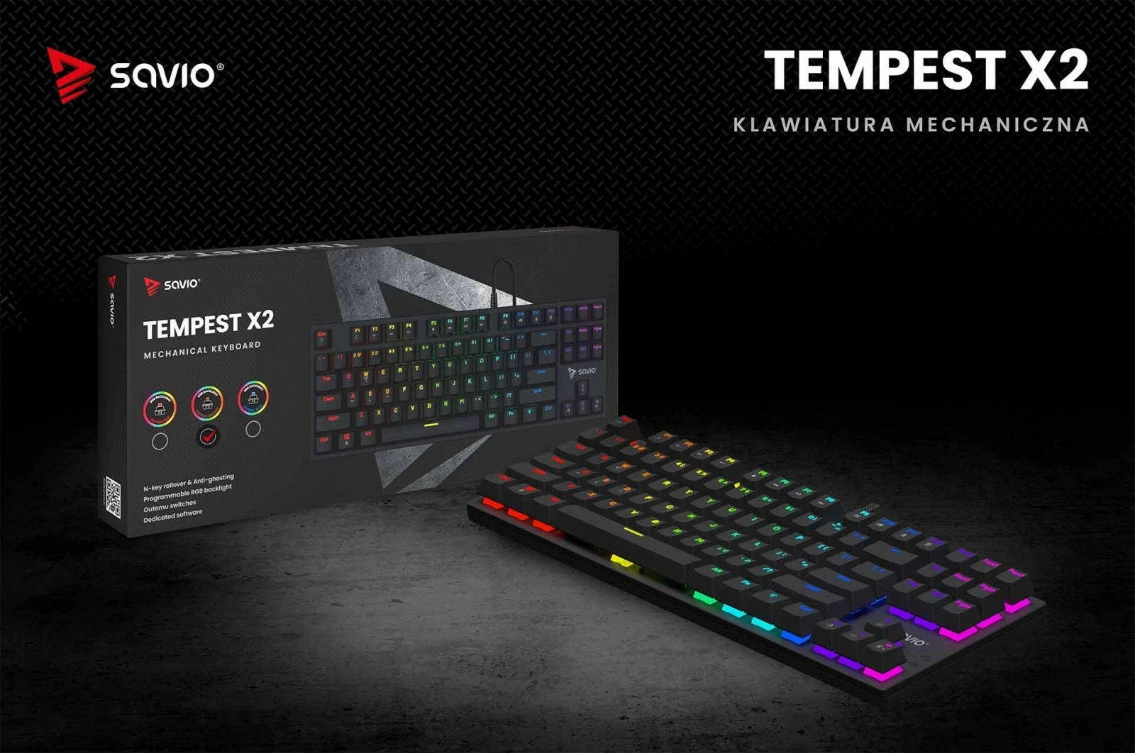 Kasë mekanike Savio Tempest X2 Outemu Brown, RGB, e zezë