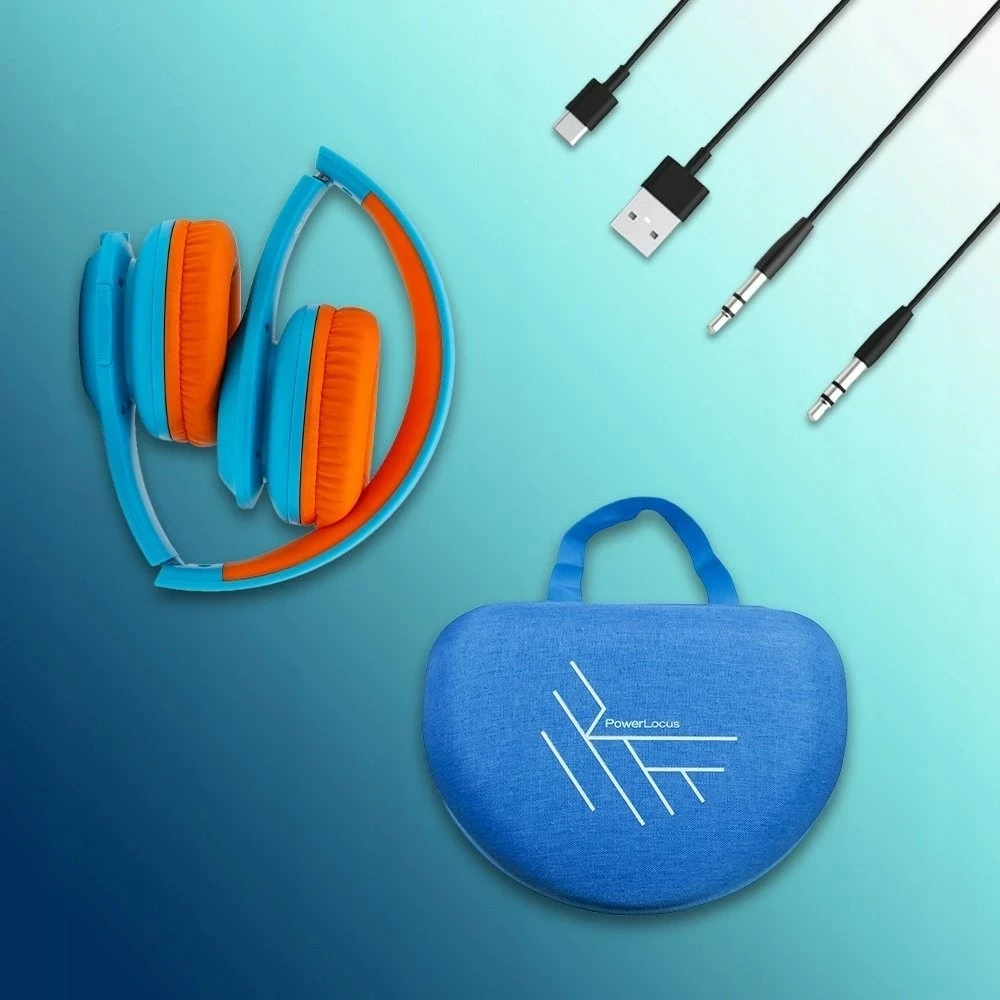Kufje PowerLocus PLED Kids, Bluetooth, LED, on-ear, kaltër/portokalli