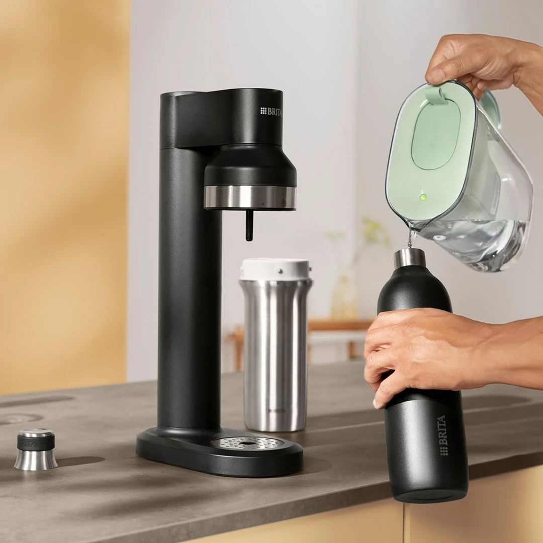 Shishe BRITA sodaTRIO, 1 l, Inox, E zezë