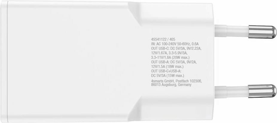 Karikues 4smarts 541122, 20W, GaN, USB-C & USB-A, i bardhë