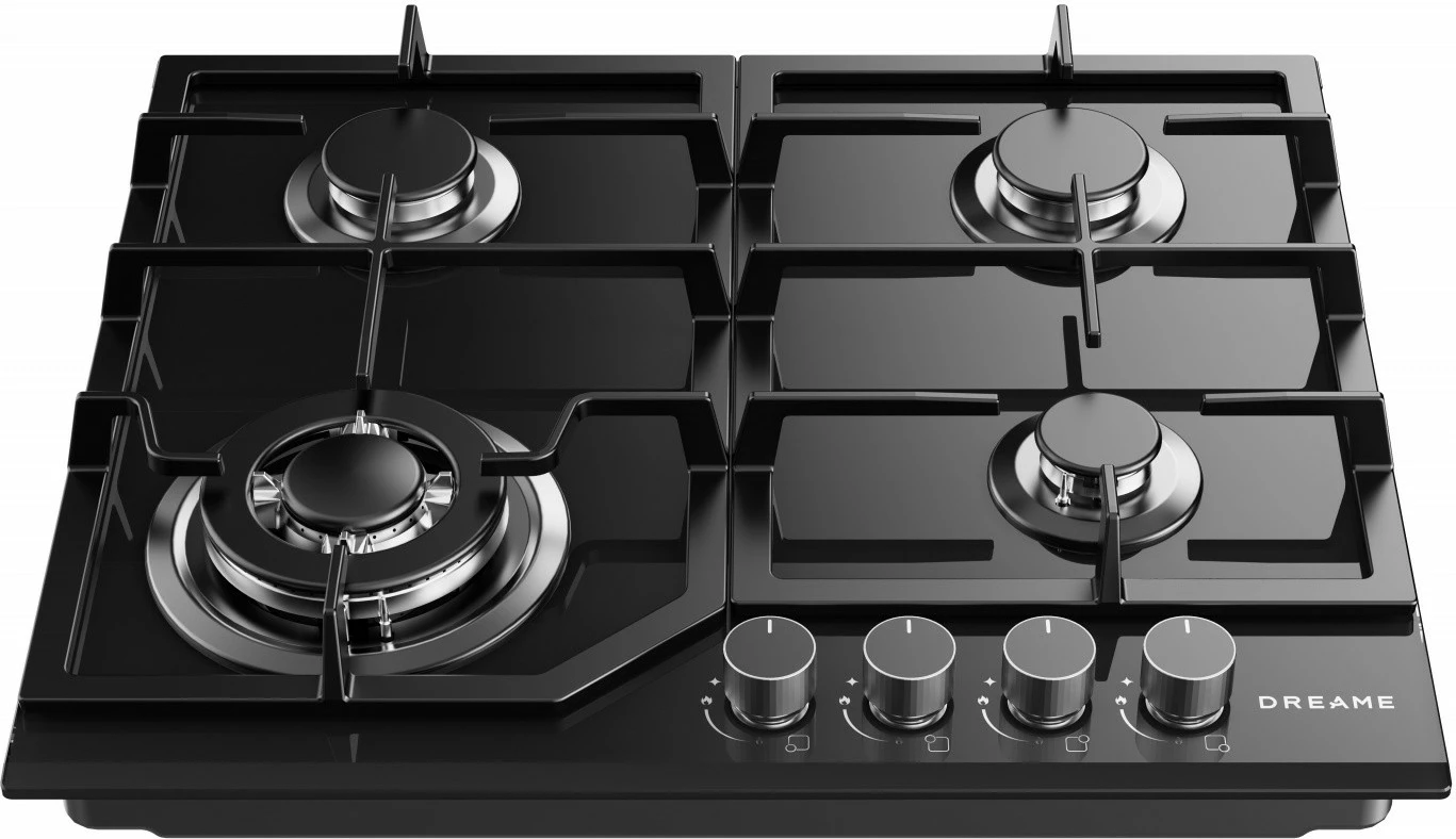 Pianurë gazi-xhami, Dreame CZ40 PRO, 4 zona, 8.6 kW total, 58.4 x 51 cm, komandë me butona rrotullues, grila gize, e zezë