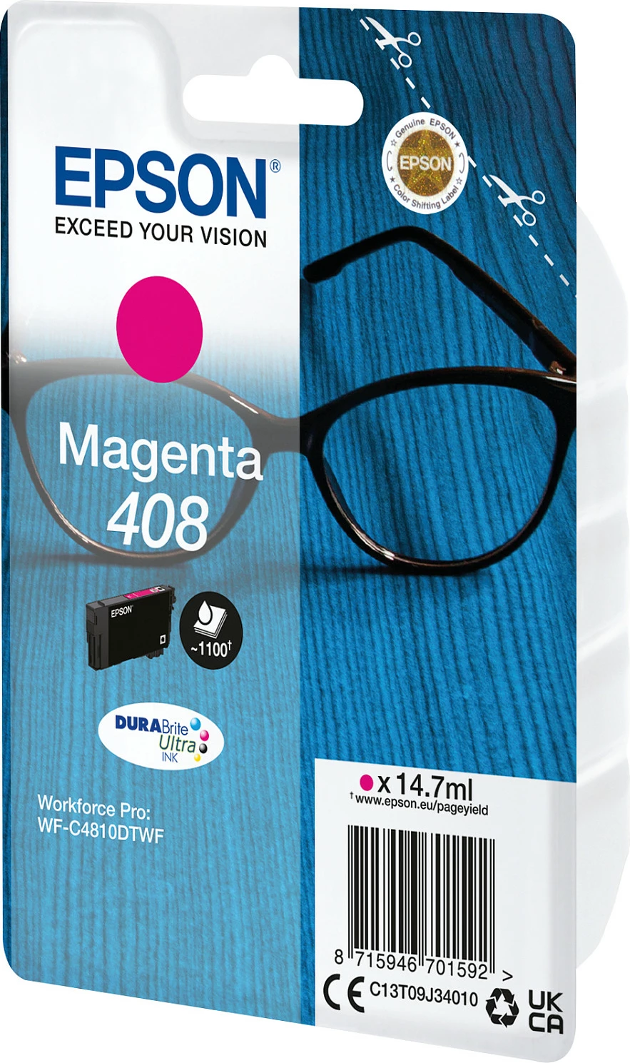 Kartrixh boje Epson 408 (C13T09J34010), Standard Yield 14.7 ml, për WorkForce Pro WF-C4810DTWF, Magenta