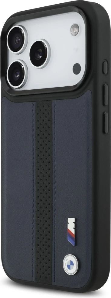 Mbështjellës MagSafe BMW M Perforated Stripe Logo për iPhone 17 Pro, navy blue