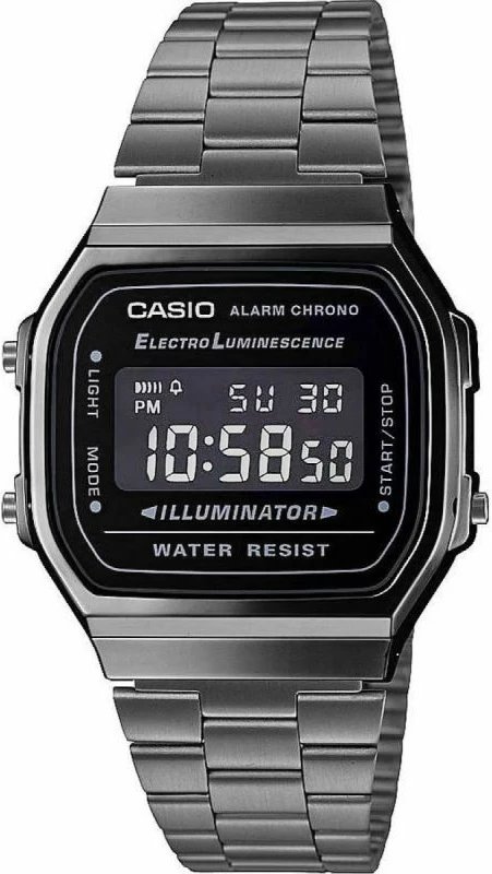Orë dore digjitale CASIO A168WEGG-1BEF, grafit, në kuti