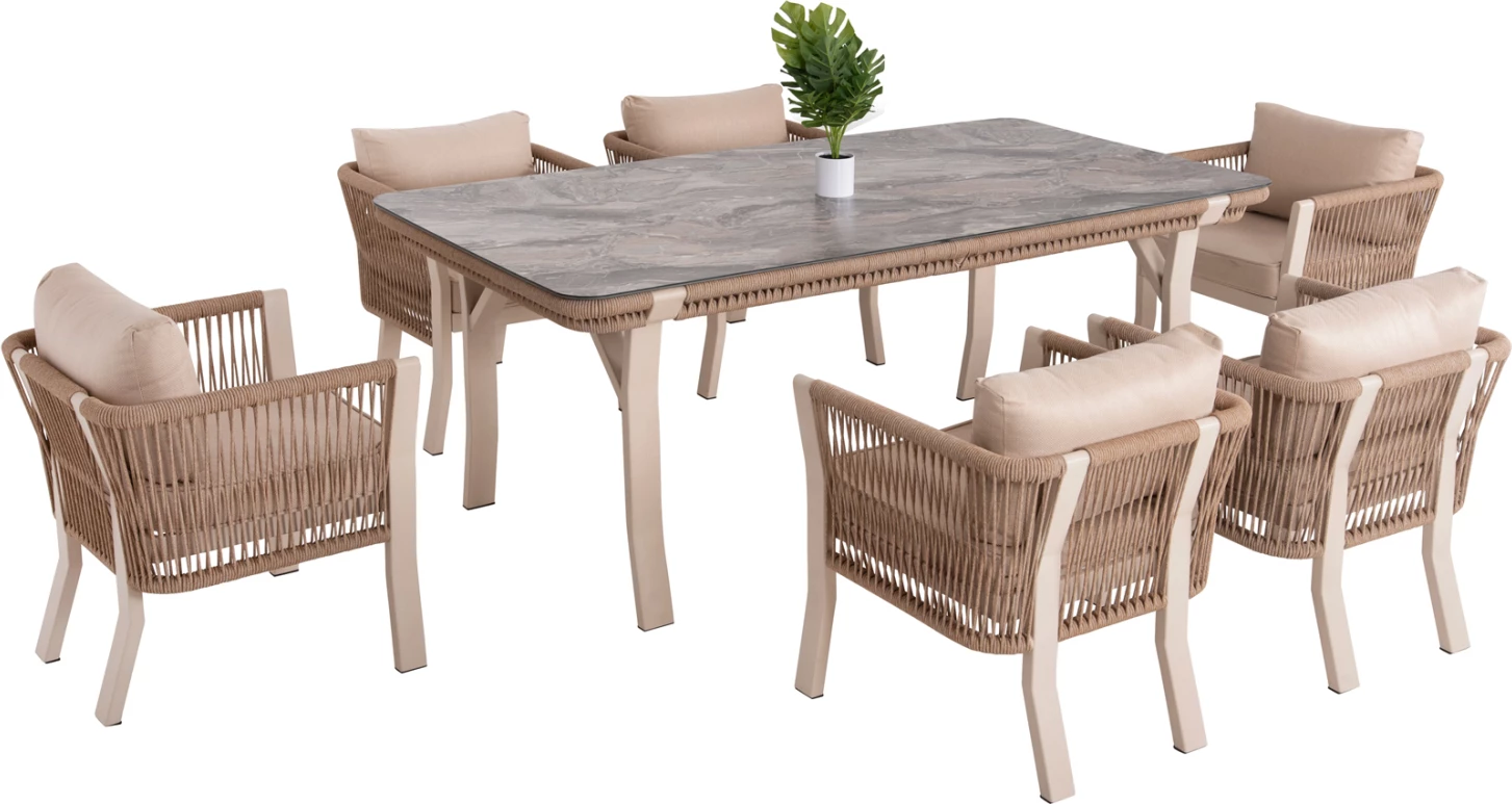 Set kopshti tavolinë & karrige DRIMM FH6119.01, 7 pjesë, bezhë