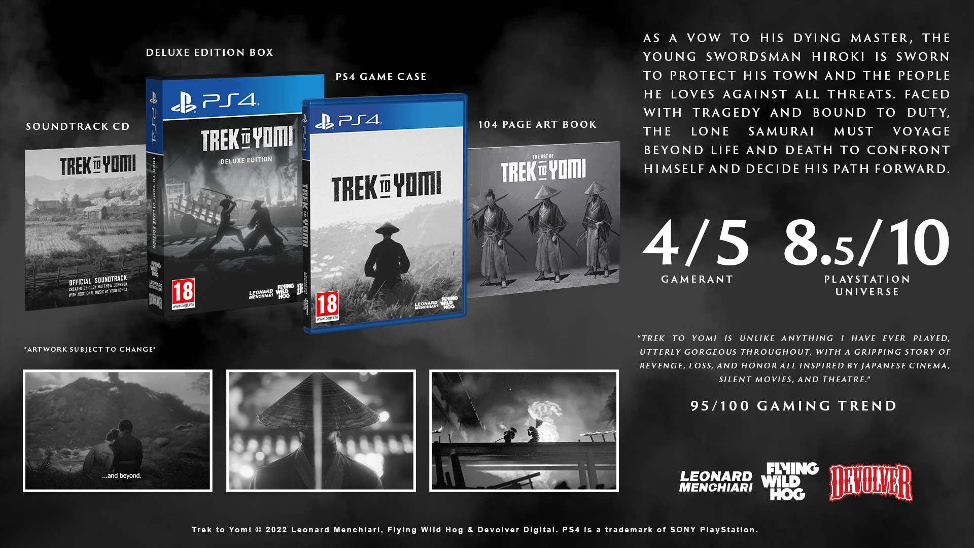 Video lojë Devolver Digital Trek to Yomi Deluxe Edition, PS4, me libër 104 faqe & CD soundtrack, set koleksionisti