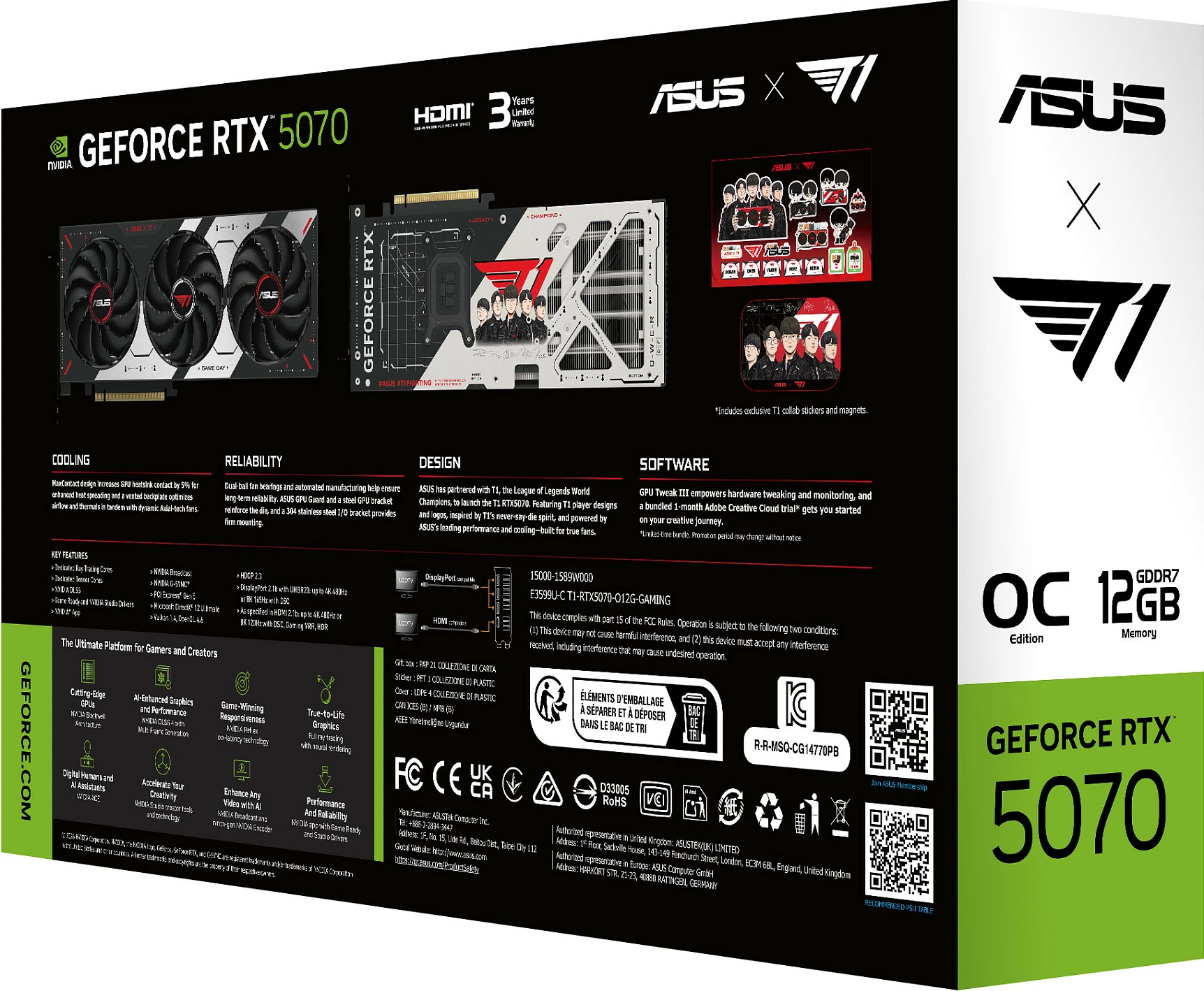 Kartë grafike ASUS GeForce RTX 5070 OC 12GB GDDR7, 3 Fan, PCIe 5.0, Multicolor