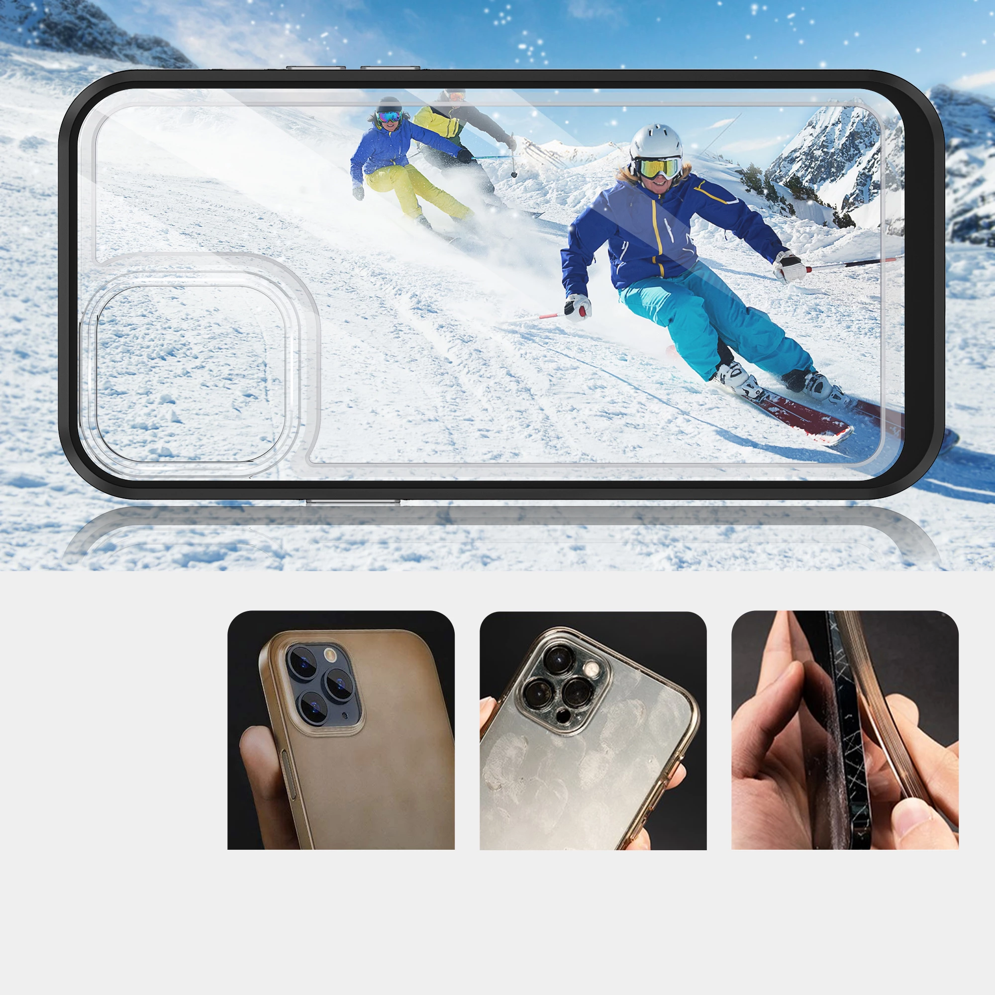 Mbështjellës Hurtel Hybrid Armor Clear 3in1 për iPhone 13 Pro Max, i tejdukshëm me kornizë të zezë