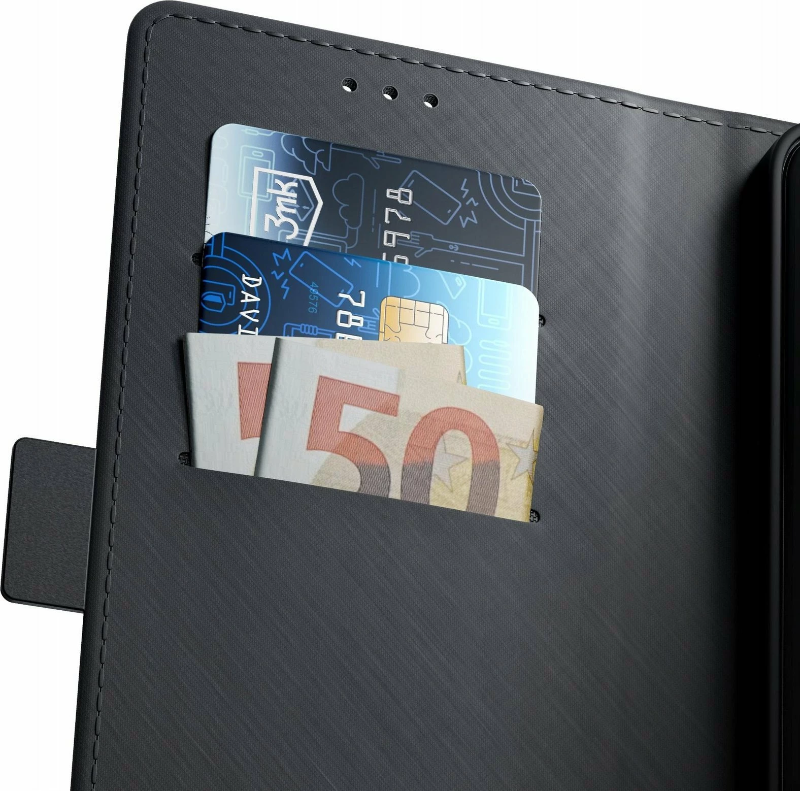 Mbështjellës 3MK Wallet Case për Samsung Galaxy A36 5G, me xham të kalitur, i zi