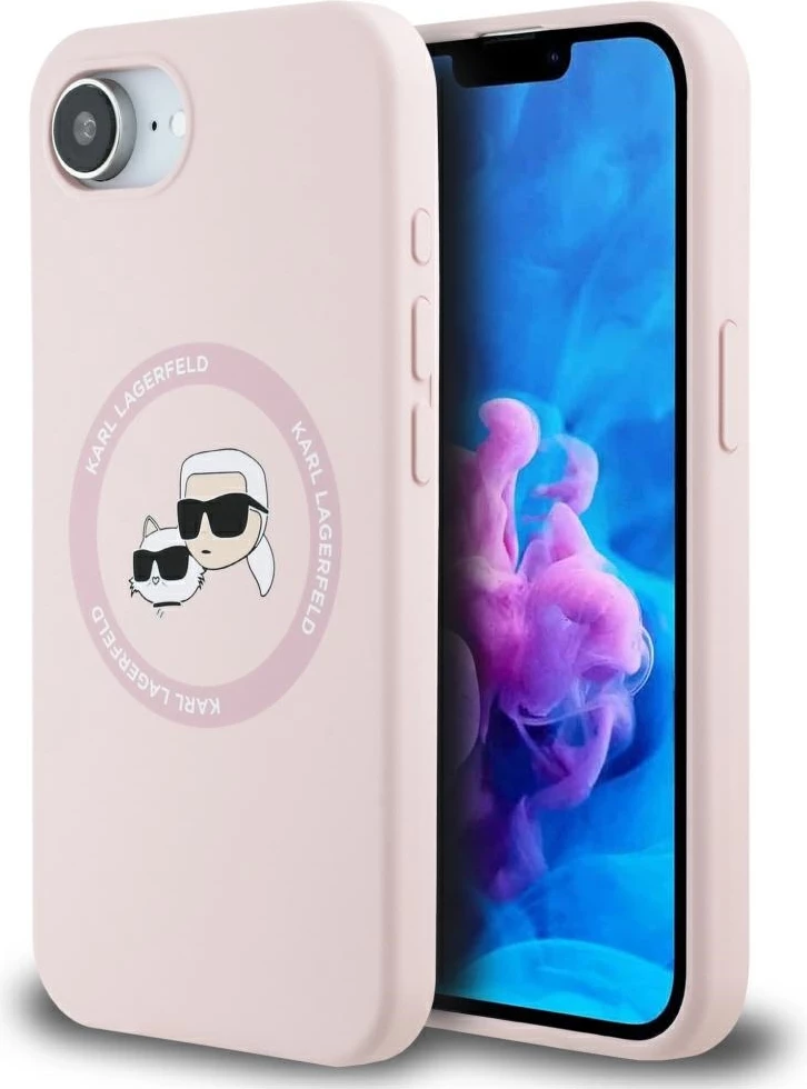 Mbështjellës Karl Lagerfeld Silicone Karl&Choupette Heads MagSafe për iPhone 16e, Rozë