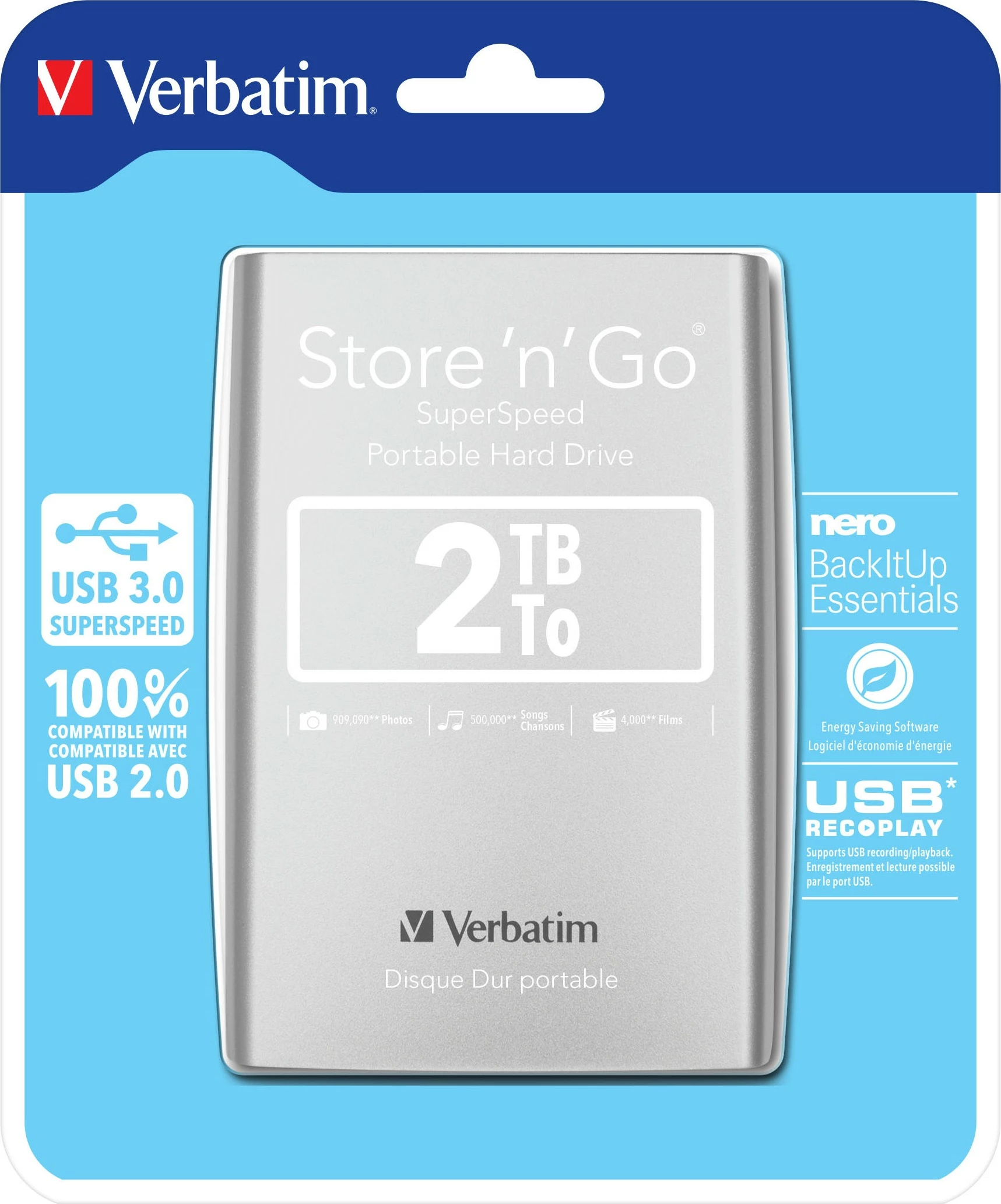 Hard disk i jashtëm Verbatim Store'n Go 2TB, USB 3.0, silver