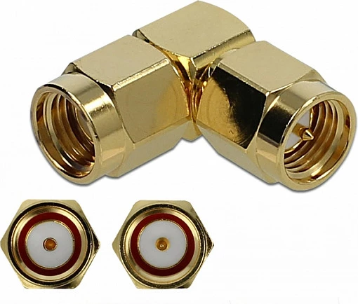 Adapter RF DeLOCK 89951, SMA në RP-SMA, 50 Ohm, 90°, Gold