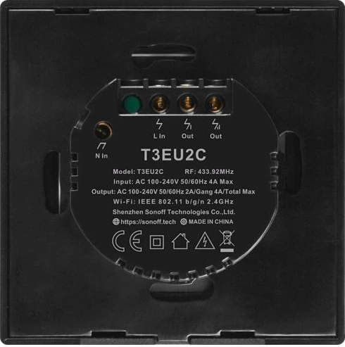 Switch muri smart SONOFF T3EU2C-TX, Wi‑Fi, 2-kanal (Dual), EU 86x86mm, i zi 3