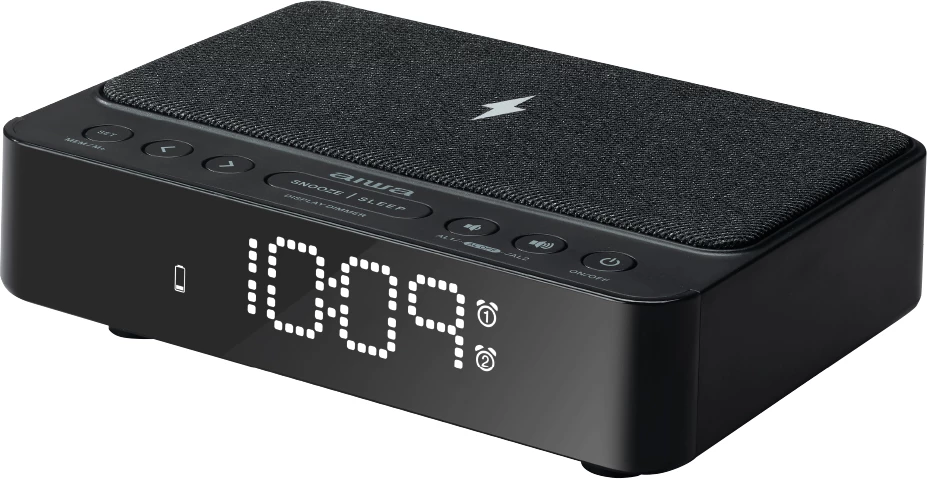 Orë alarmi me radio Aiwa CR-30BK, karikues wireless 5W, FM PLL, USB 1A, e zezë