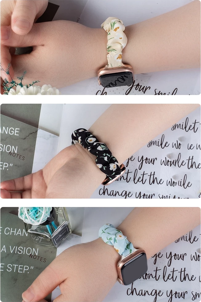 Rrip tekstili për Apple Watch Hurtel, elastik, me lule, Blu