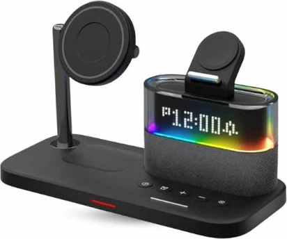 Stacion Karikimi Wireless Magnetik 5-në-1 me Orë dhe Multi-Device Charging