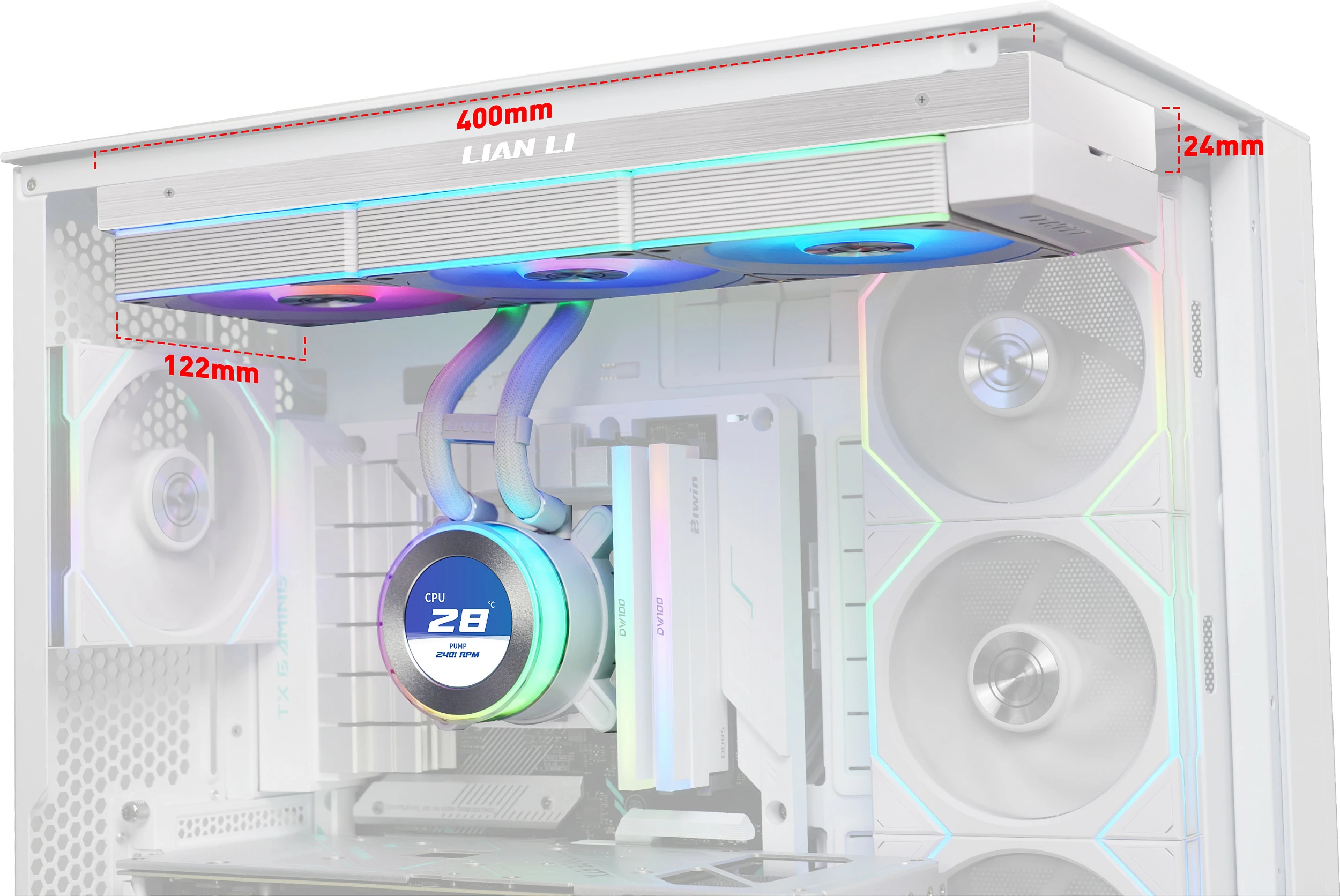 Ftohës uji AiO për CPU Lian Li HYDROSHIFT II LCD-C 360CL, 360mm, LCD, RGB, i bardhë