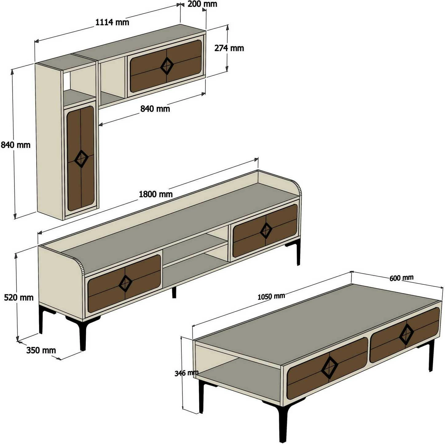 Set mobiljesh për dhomë dite Skye Decor, Samba, ngjyrë arre
