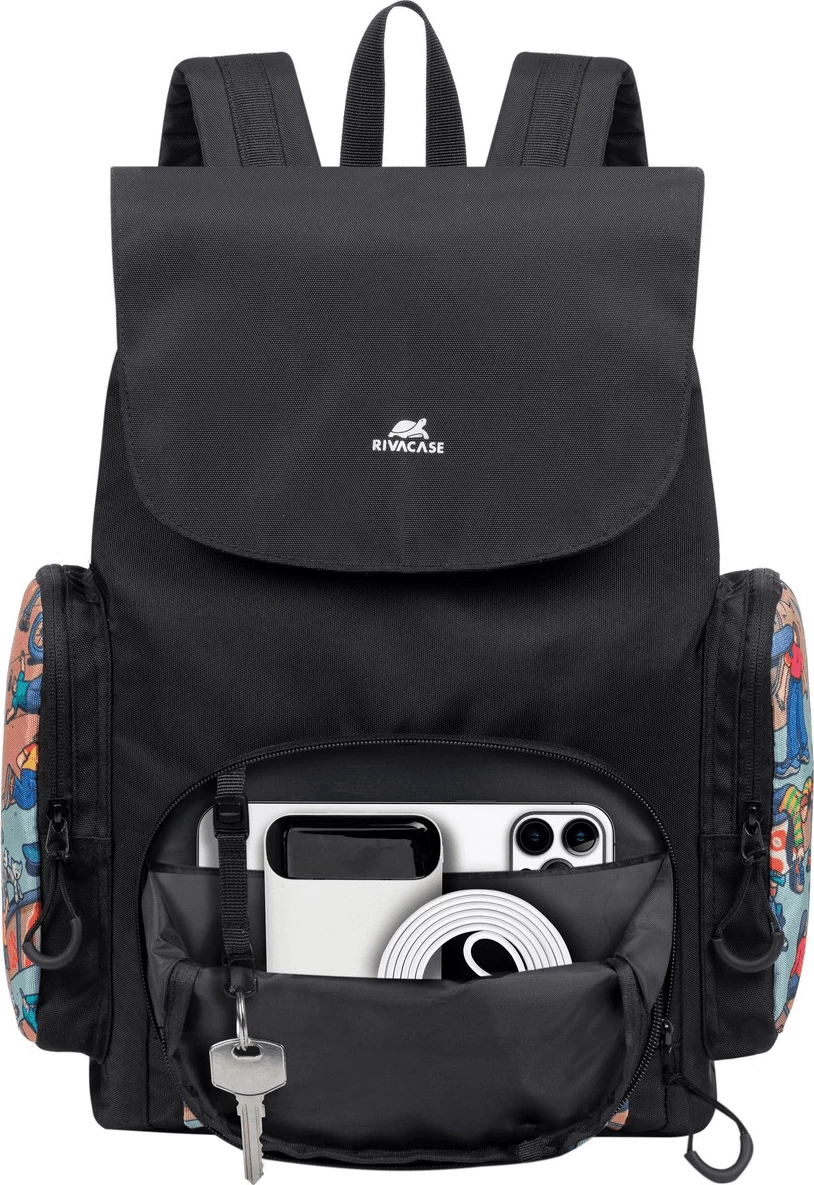 çantë shpine shkollore RIVACASE 5425 Agora 15L waterproof, print “Skaters”, e zezë