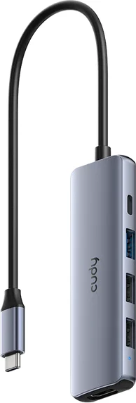 USB-C Hub 5-në-1, HDMI 4K, 3x USB-A, 1x USB-C, Gri