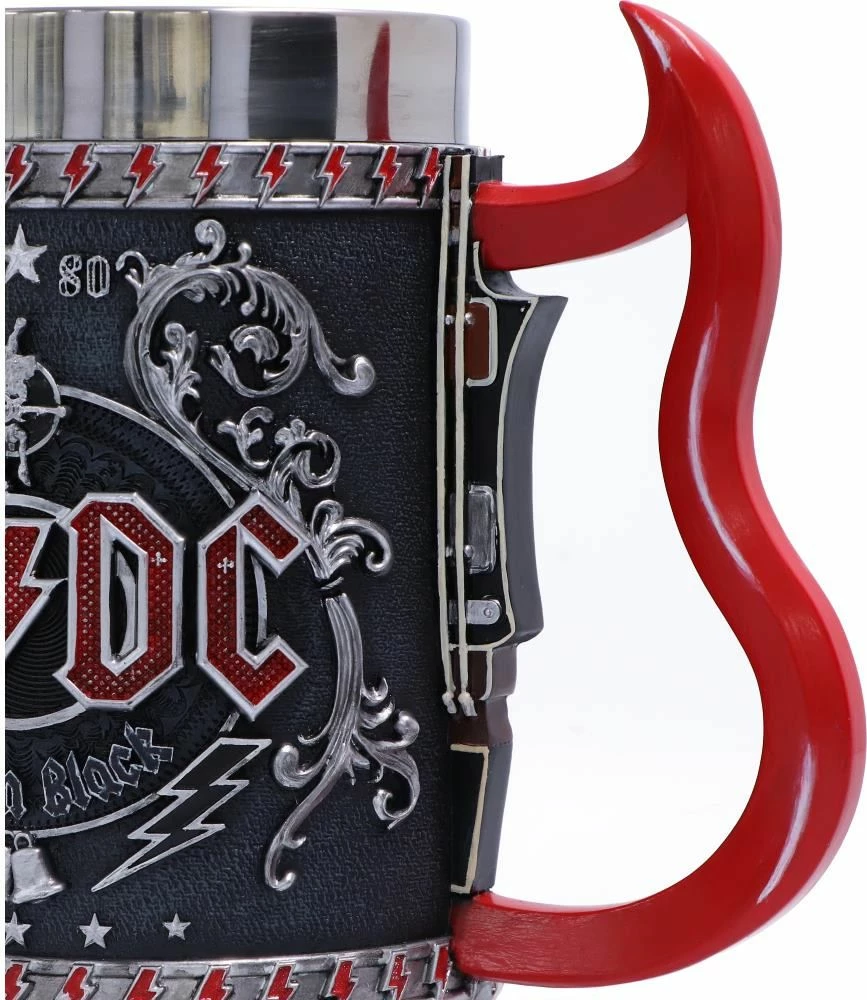 Kupa (tankard) Nemesis Now AC/DC Back in Black, rezinë me insert çelik inox, dorezë kitarë, e zezë/kuqe